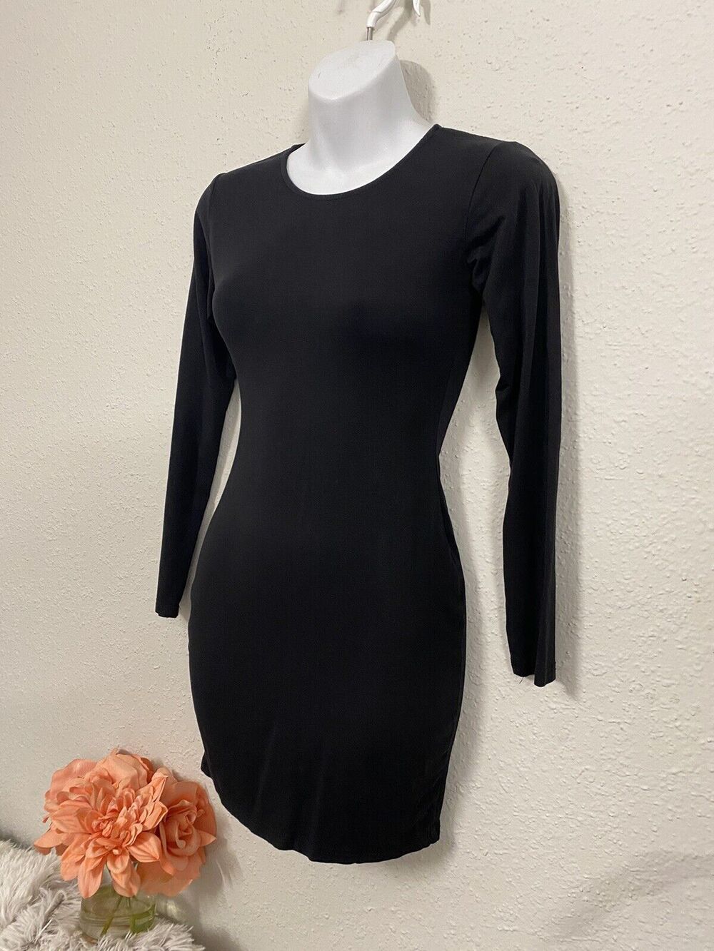 Face Face Fashion Women’s Bodycon Black Midi Long Sleeve Dress XS Lightweight